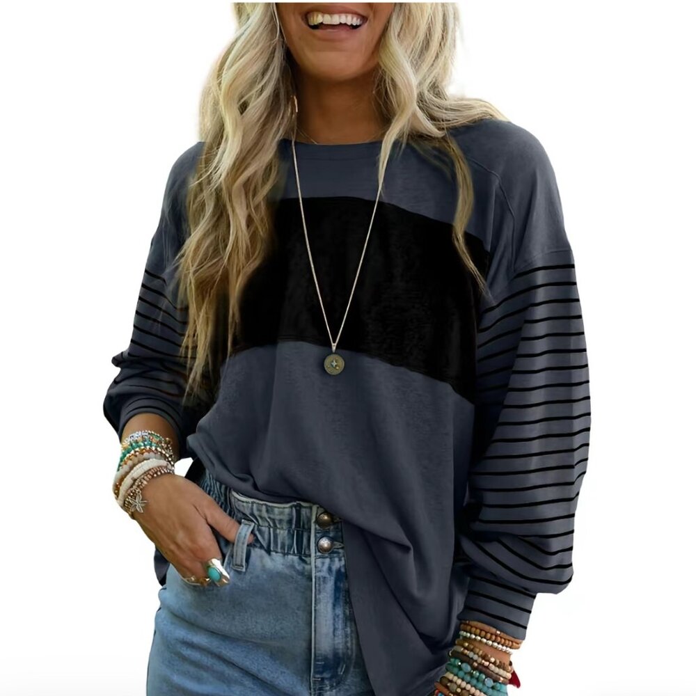 Dokotoo Women’s Long Sleeve Color Block Striped Casual Top, XL, NWT